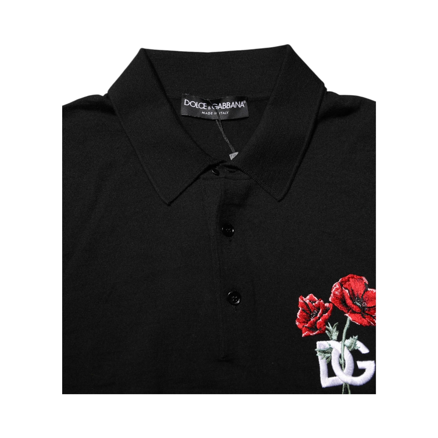 Black Wool Logo Floral Short Sleeve T-shirt