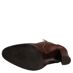 Brown Leather Heels Mid Calf Boots Shoes