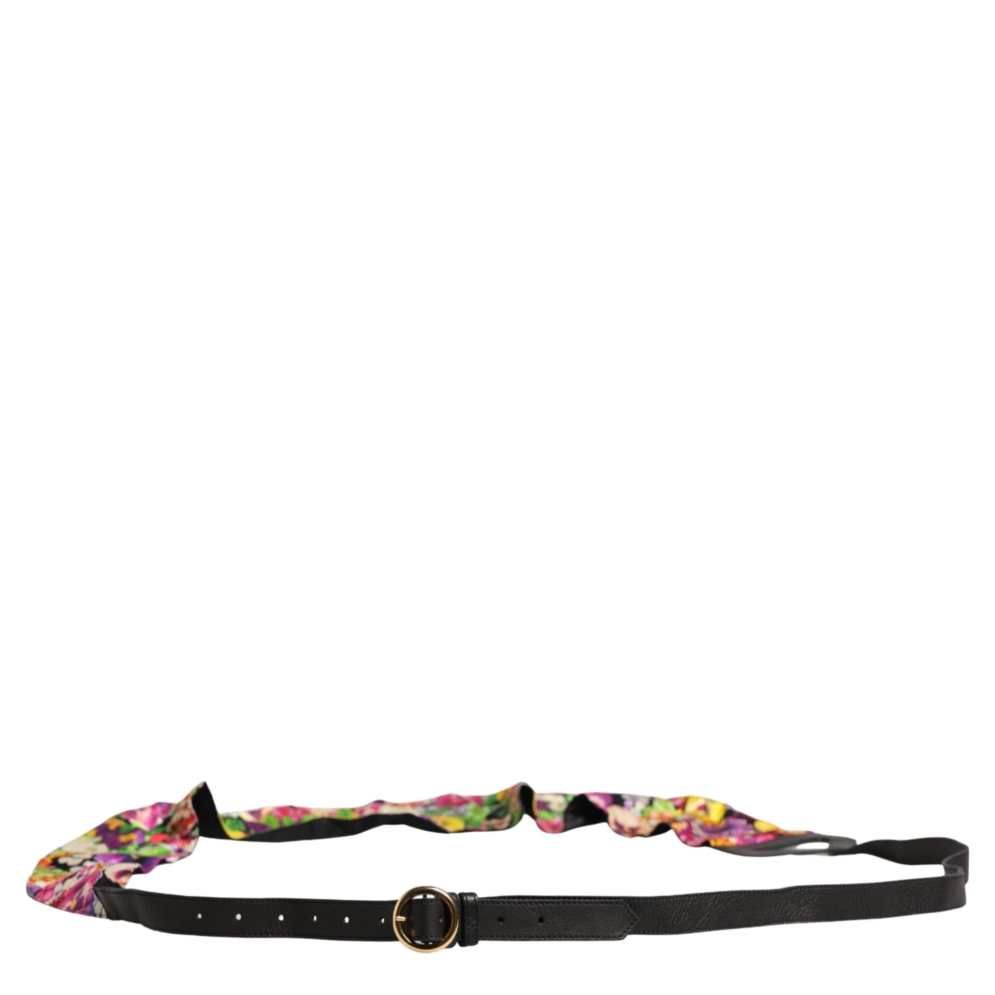 Multicolor Floral Wide Waist Gold Metal Buckle Cintura Belt
