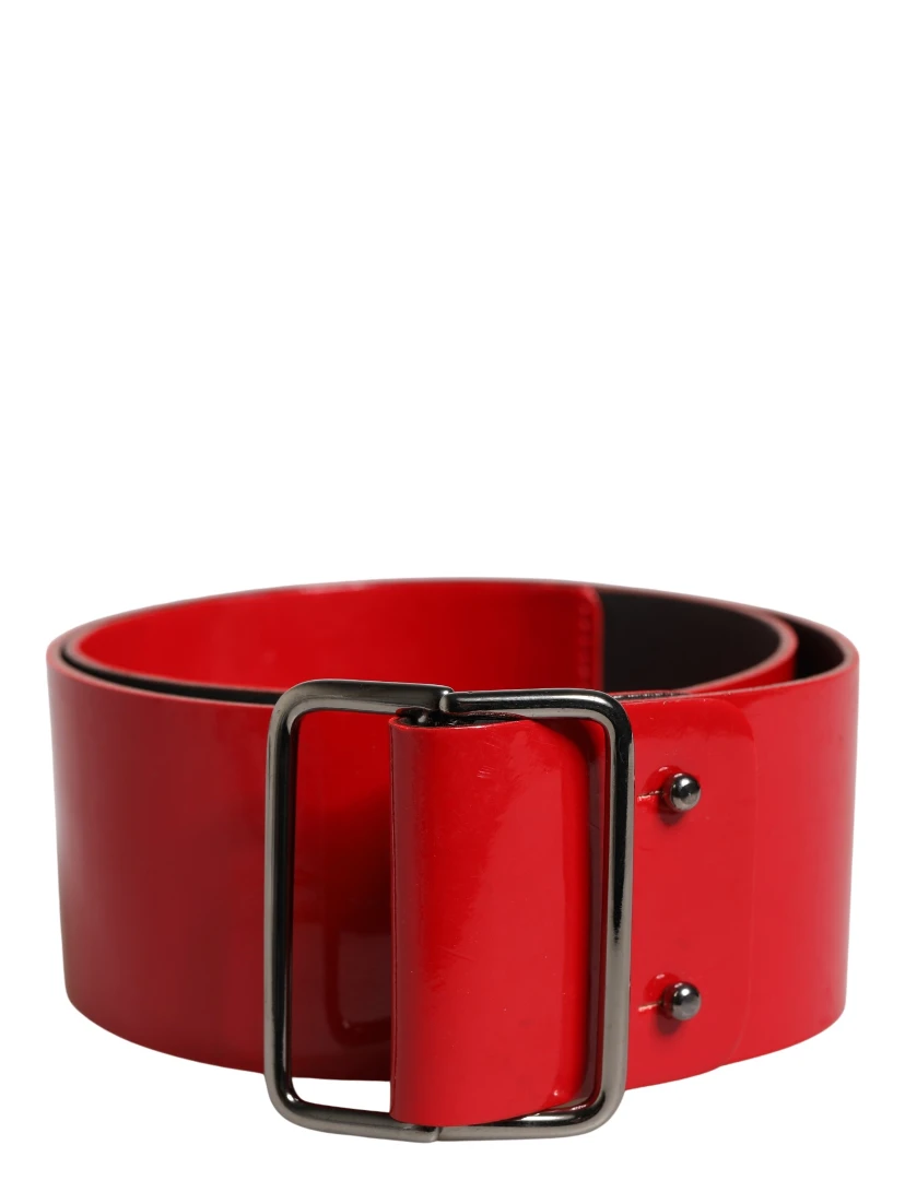 Red Wide Waist Silver Metal Buckle Belt