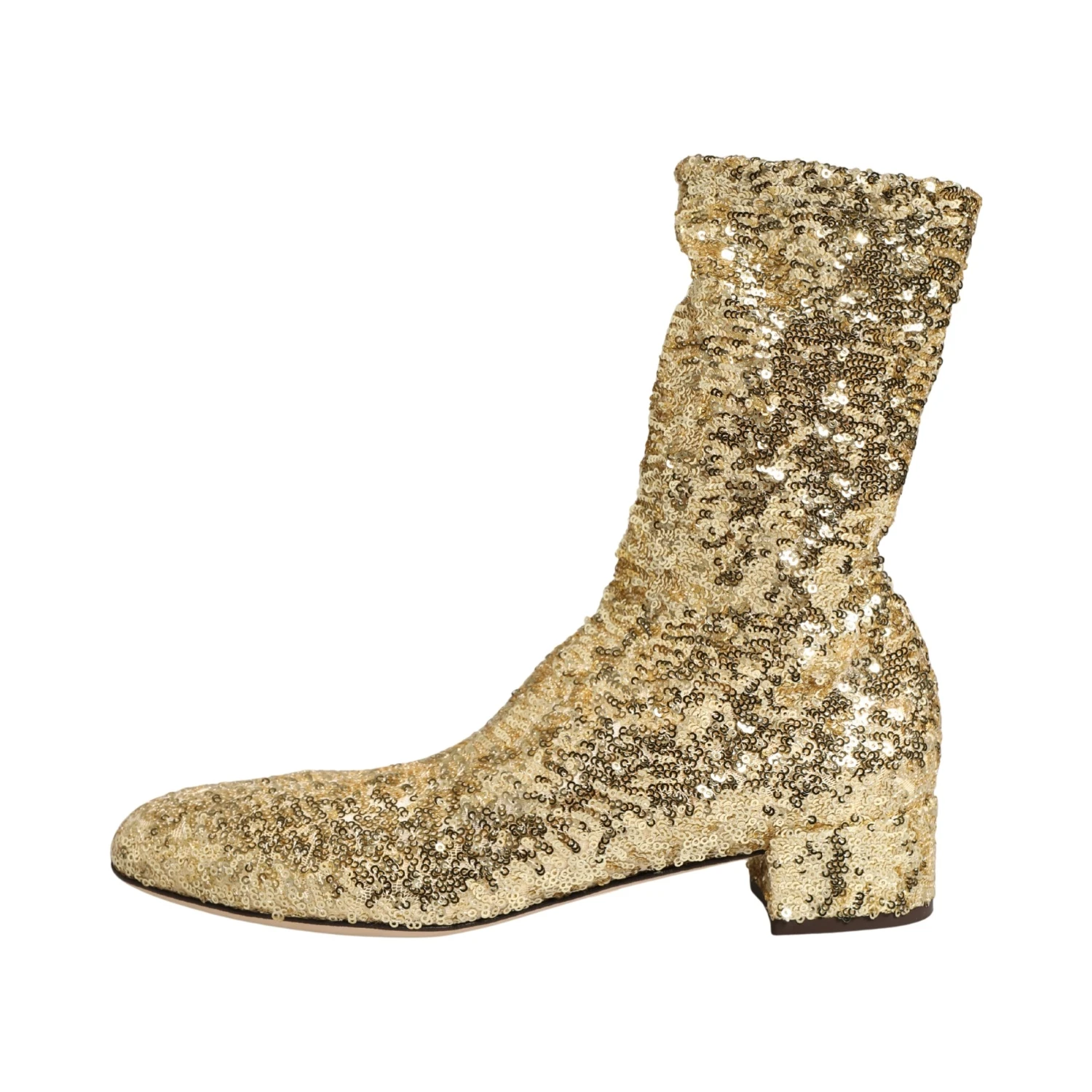 Gold Sequined Short Boots Stretch Shoes