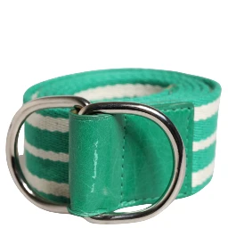 White Green Stripes Canvas Silver Metal Buckle Belt