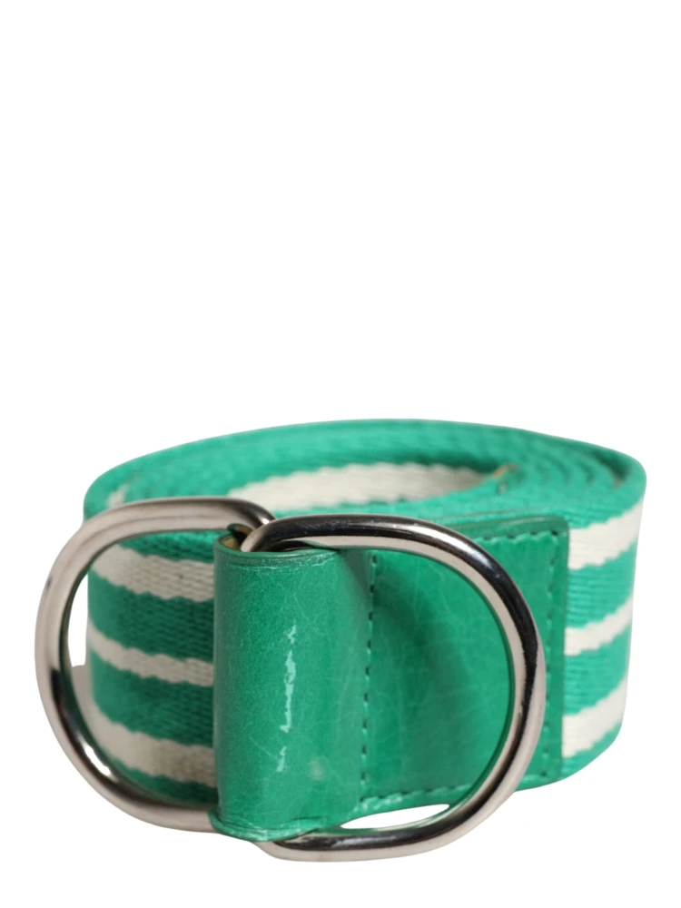 White Green Stripes Canvas Silver Metal Buckle Belt