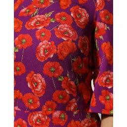 Purple Silk Floral Print Midi Sheath Dress
