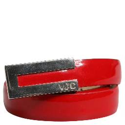 Red Glossy Leather Metal Buckle Belt