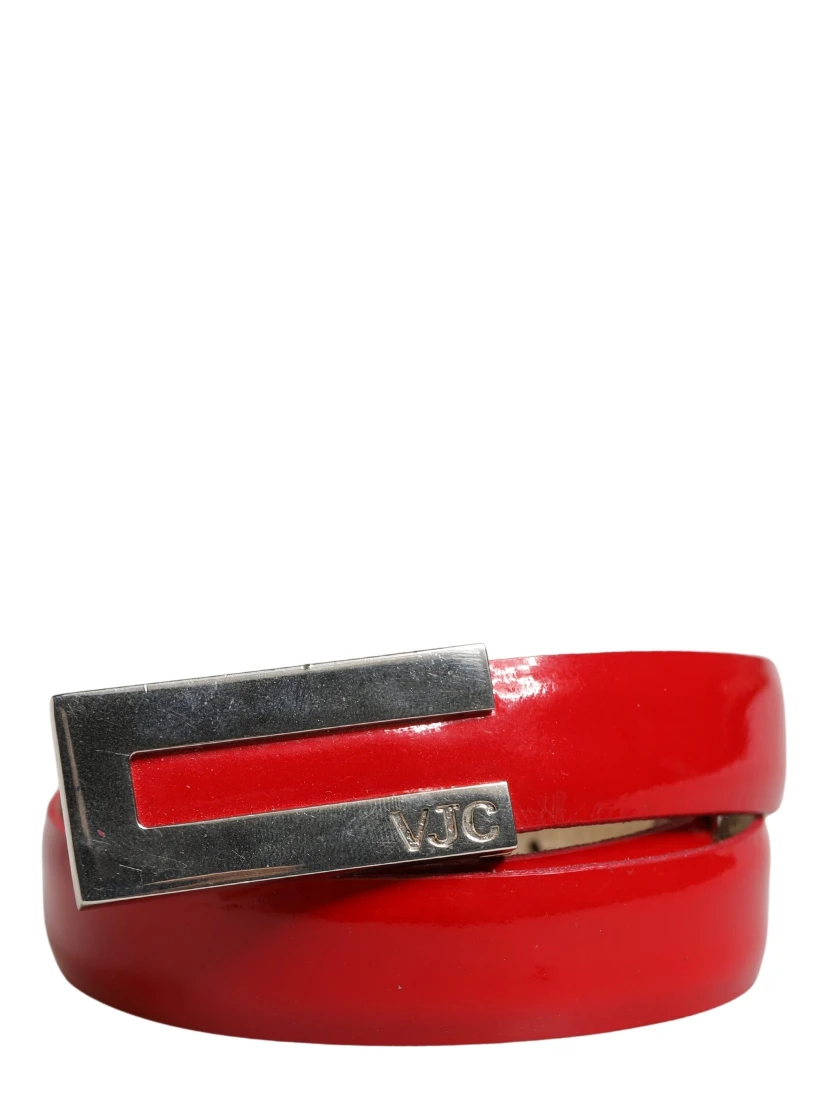 Red Glossy Leather Metal Buckle Belt