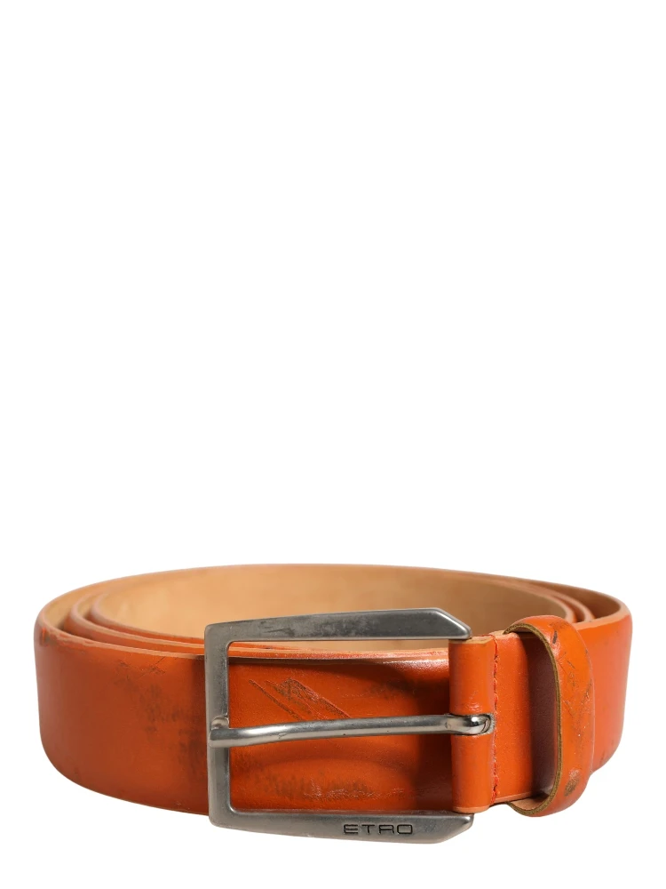 Orange Genuine Leather Silver Metal Buckle Waist Belt