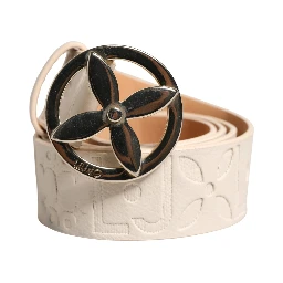 Beige Leather Wide Waist Silver Metal Buckle Waist Women Belt