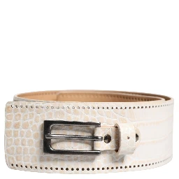 White Textured Leather Wide SilverMetal Buckle Belt