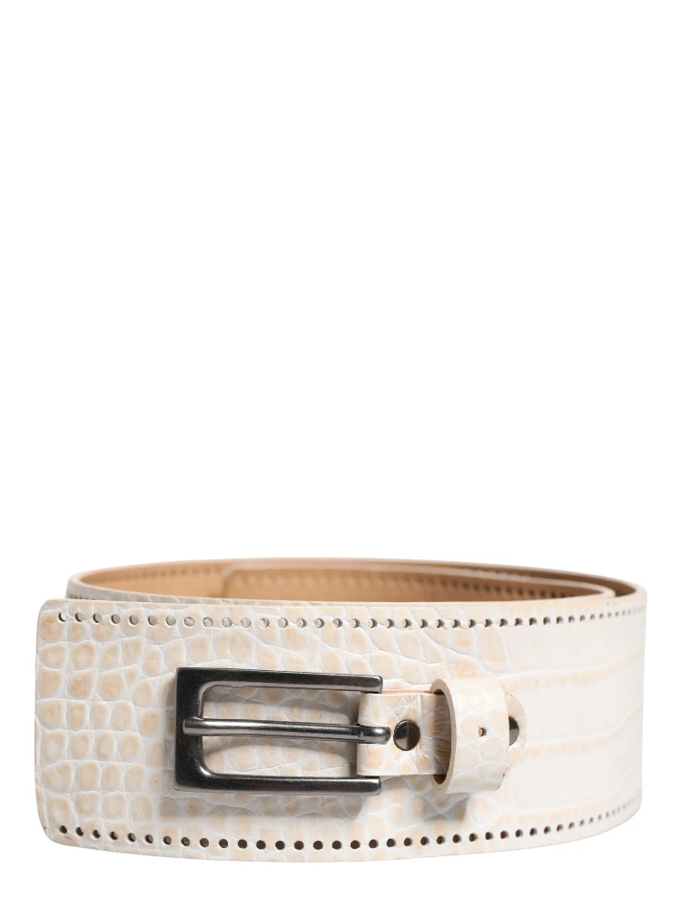 White Textured Leather Wide SilverMetal Buckle Belt alternative