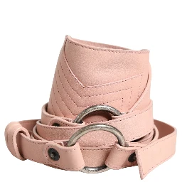 Light Pink Leather Wide Waist Round Buckle Belt