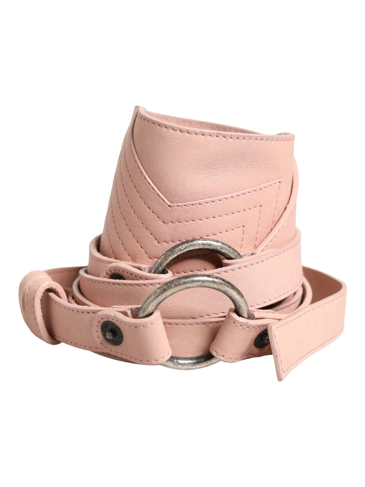 Light Pink Leather Wide Waist Round Buckle Belt