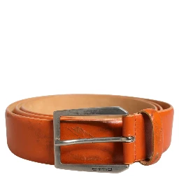 Orange Genuine Leather Silver Metal Buckle Waist Belt