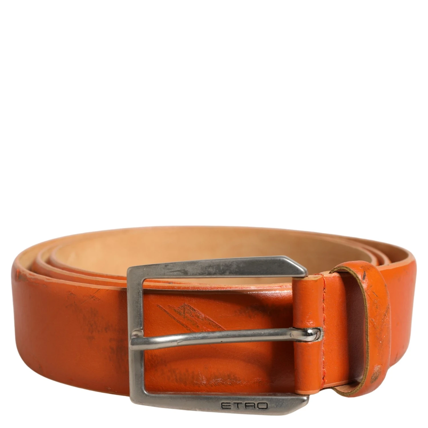 Orange Genuine Leather Silver Metal Buckle Waist Belt