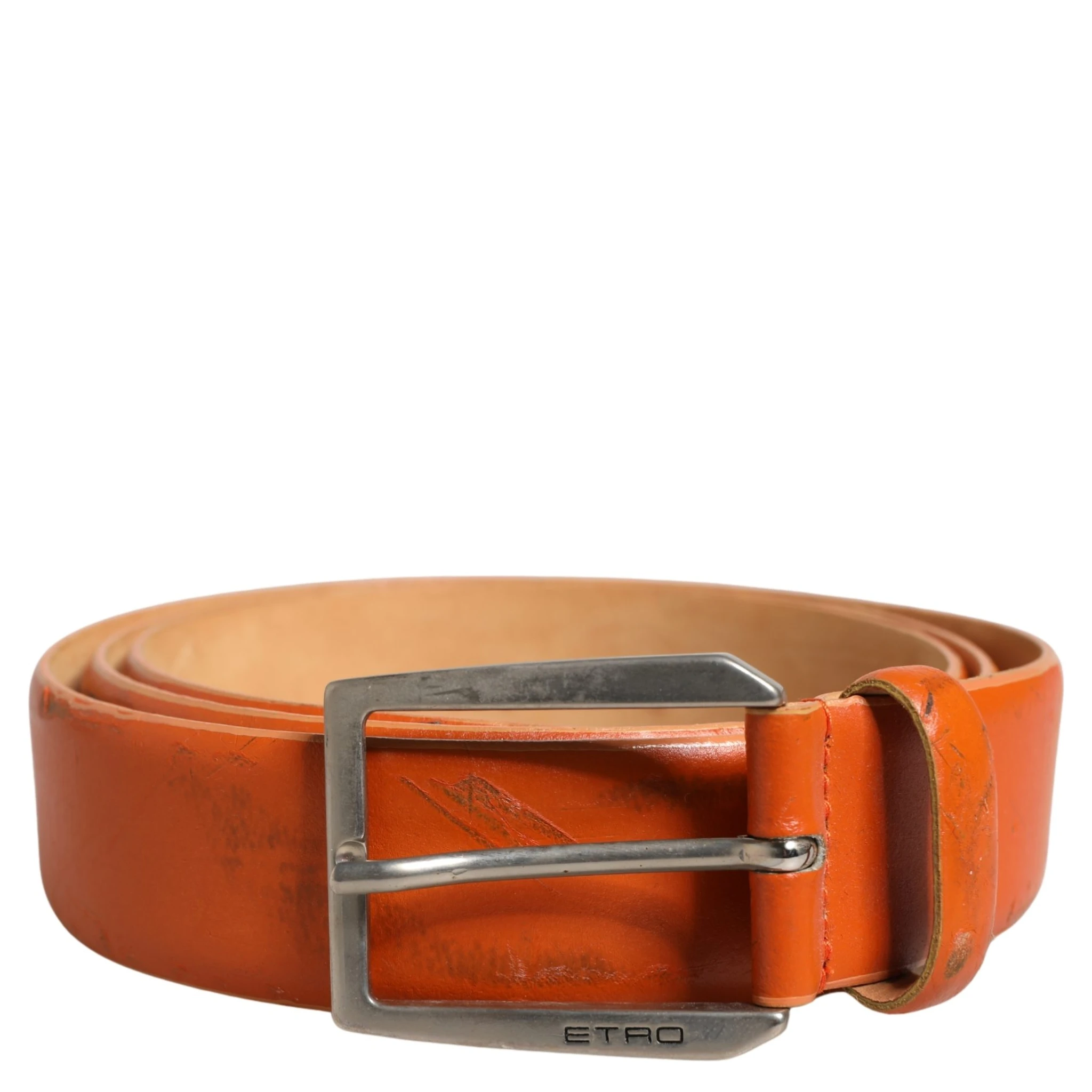 Orange Genuine Leather Silver Metal Buckle Waist Belt