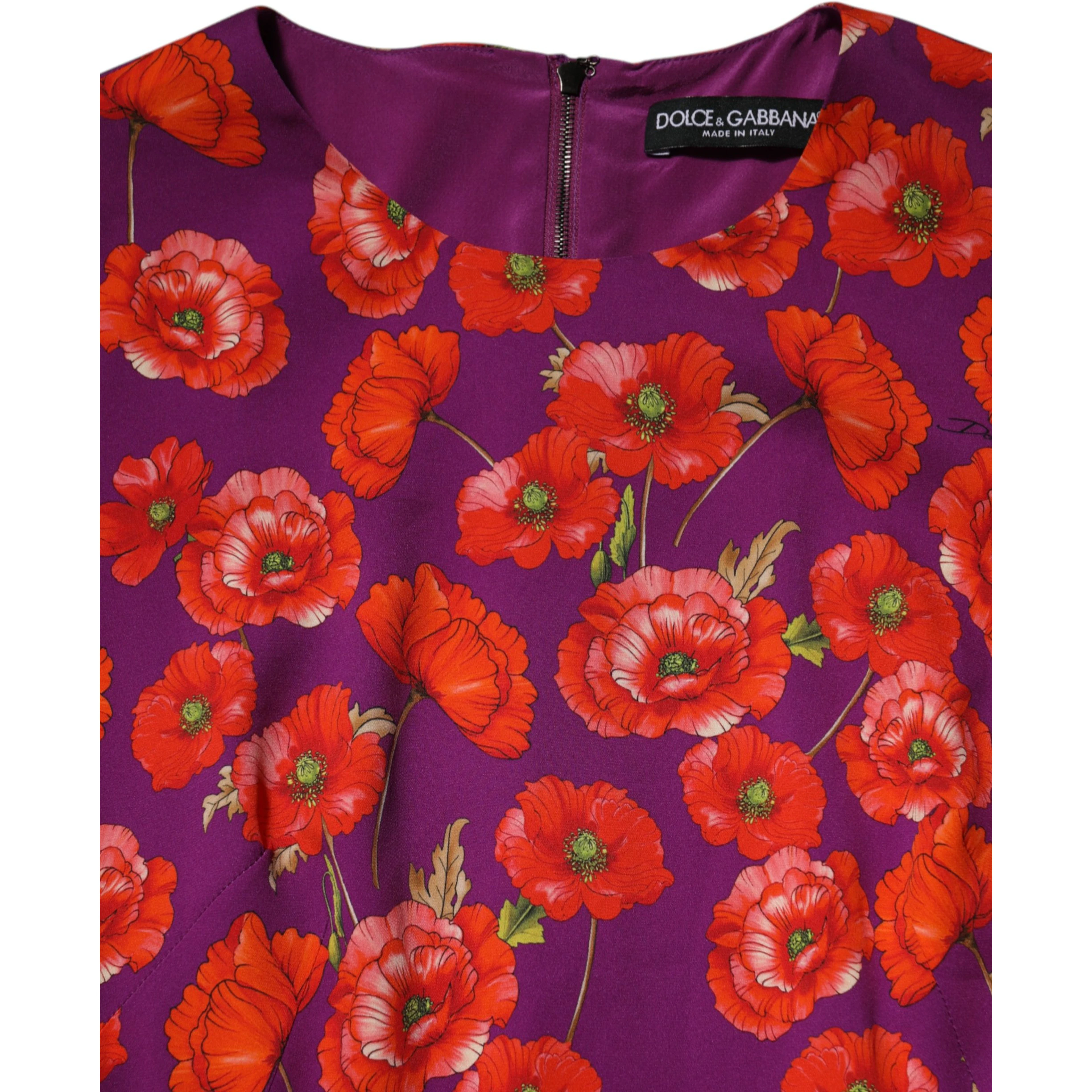 Purple Silk Floral Print Midi Sheath Dress