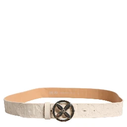 Beige Leather Wide Waist Silver Metal Buckle Waist Women Belt