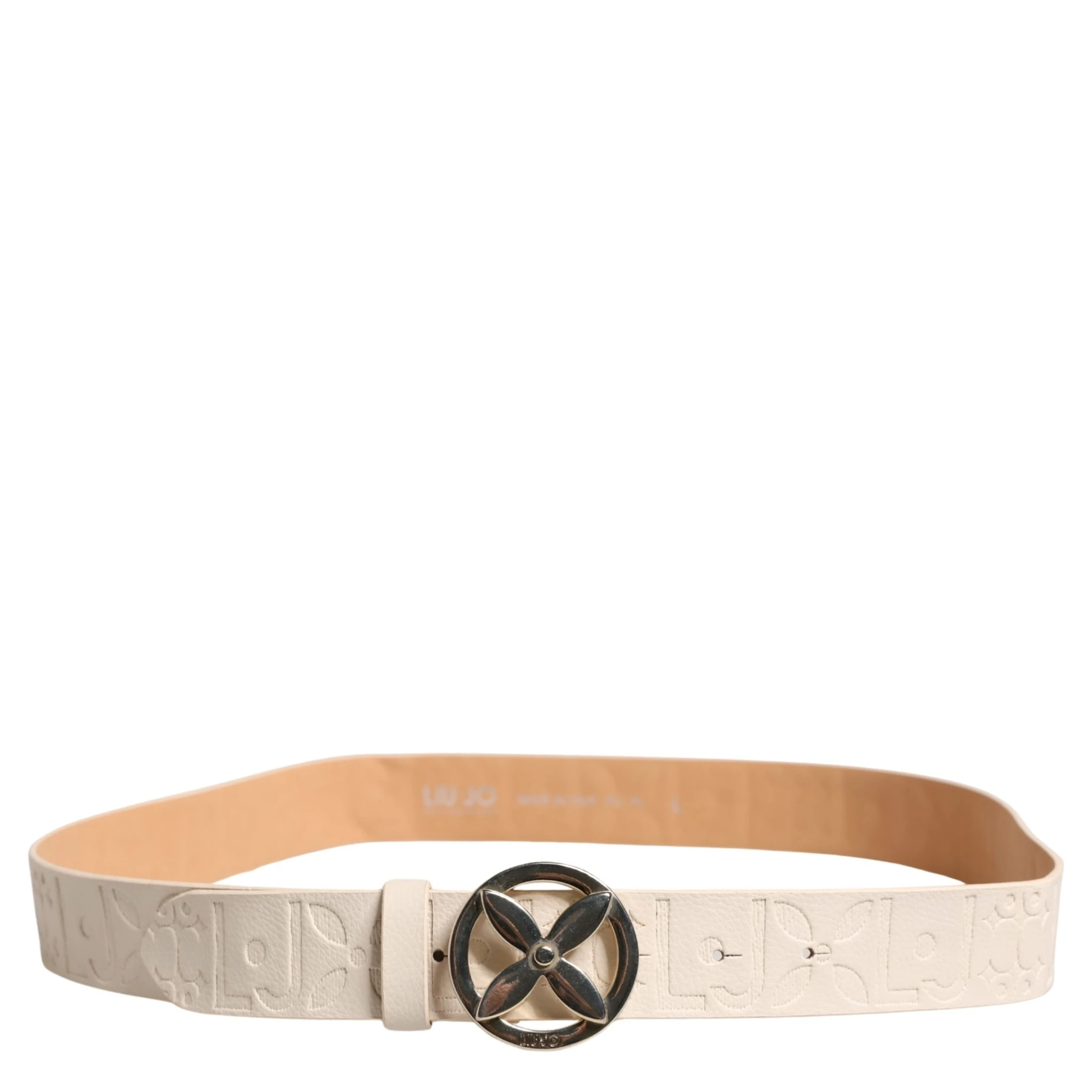 Beige Leather Wide Waist Silver Metal Buckle Waist Women Belt