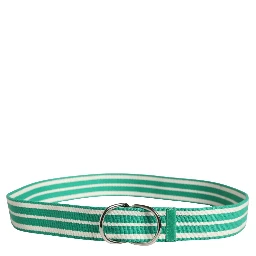 White Green Stripes Canvas Silver Metal Buckle Belt