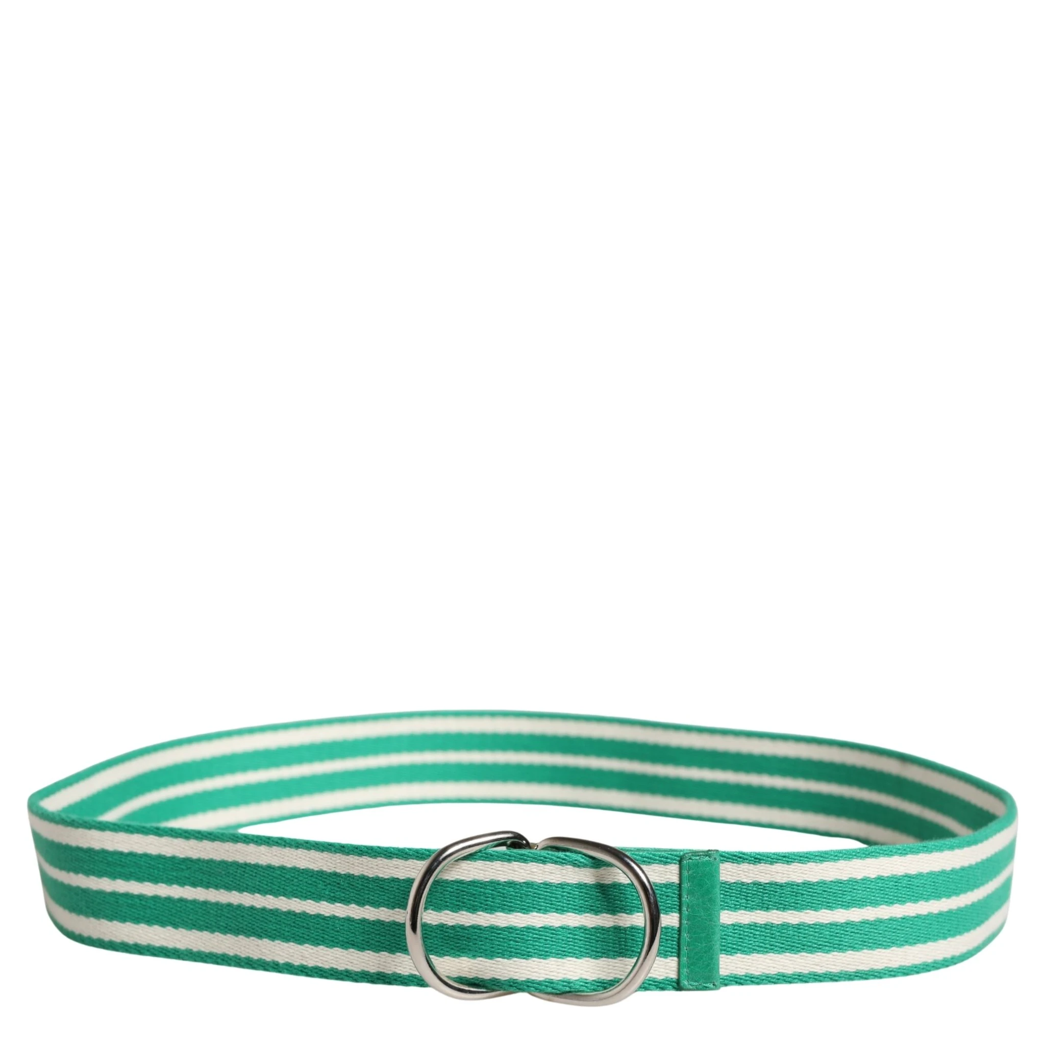 White Green Stripes Canvas Silver Metal Buckle Belt