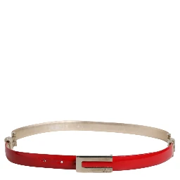 Red Glossy Leather Metal Buckle Belt