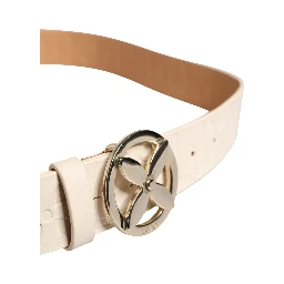 Beige Leather Wide Waist Silver Metal Buckle Waist Women Belt