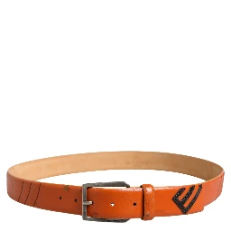 Orange Genuine Leather Silver Metal Buckle Waist Belt