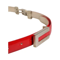 Red Glossy Leather Metal Buckle Belt