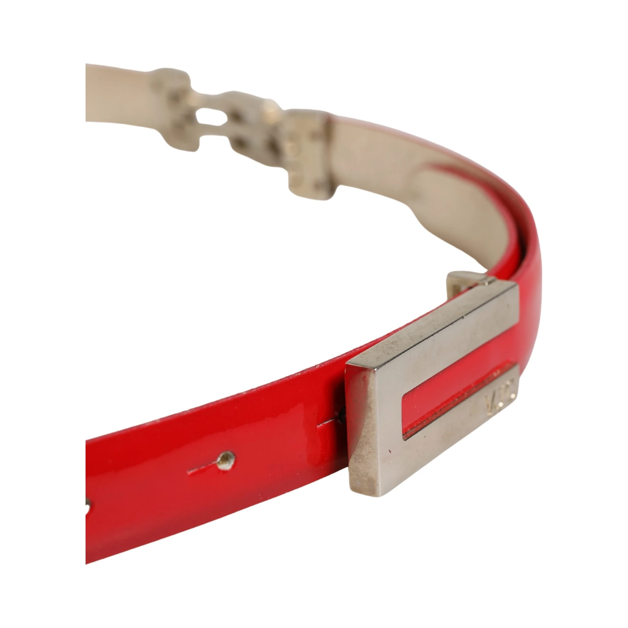 Red Glossy Leather Metal Buckle Belt
