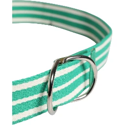 White Green Stripes Canvas Silver Metal Buckle Belt