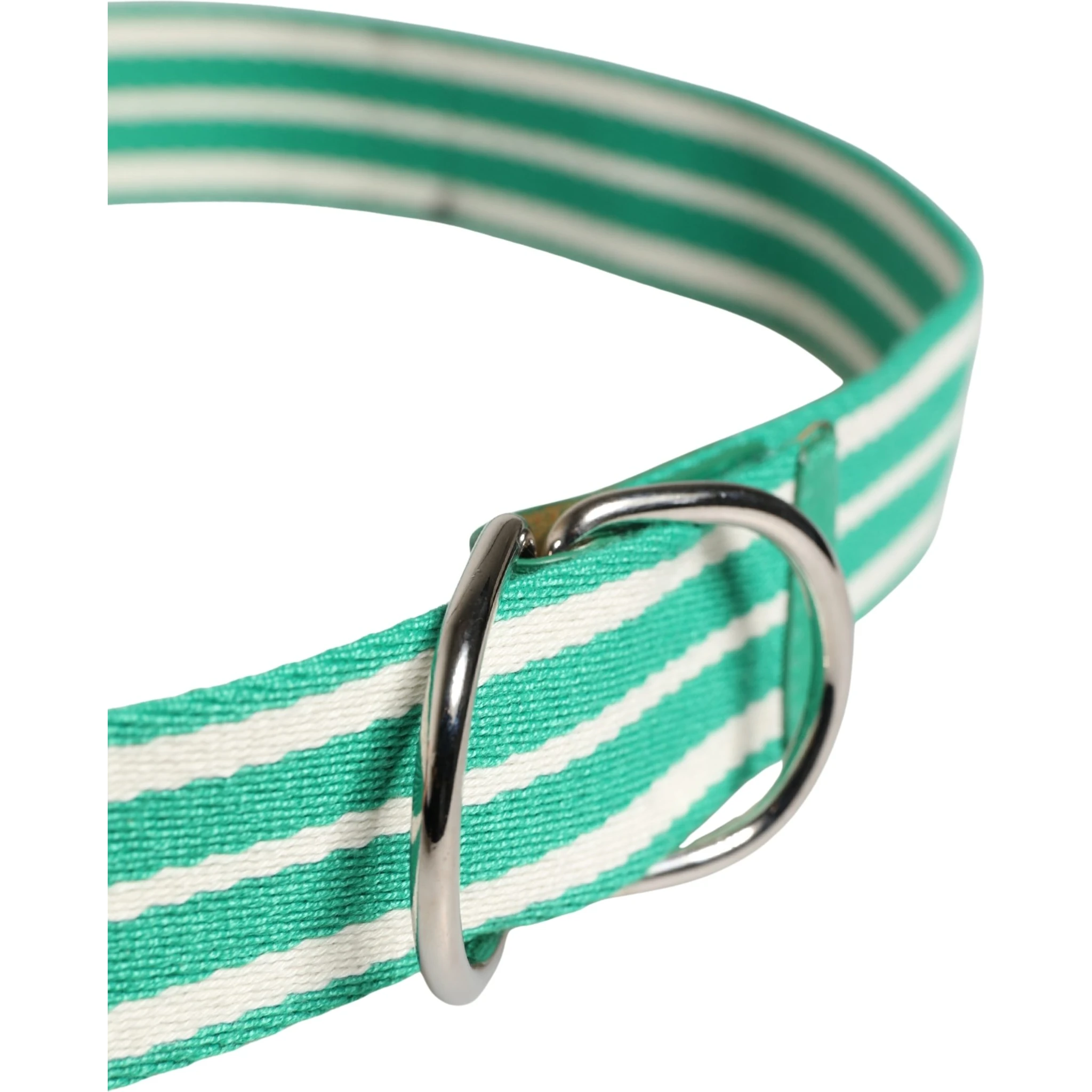 White Green Stripes Canvas Silver Metal Buckle Belt