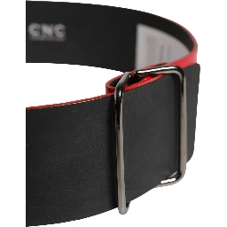 Red Wide Waist Silver Metal Buckle Belt