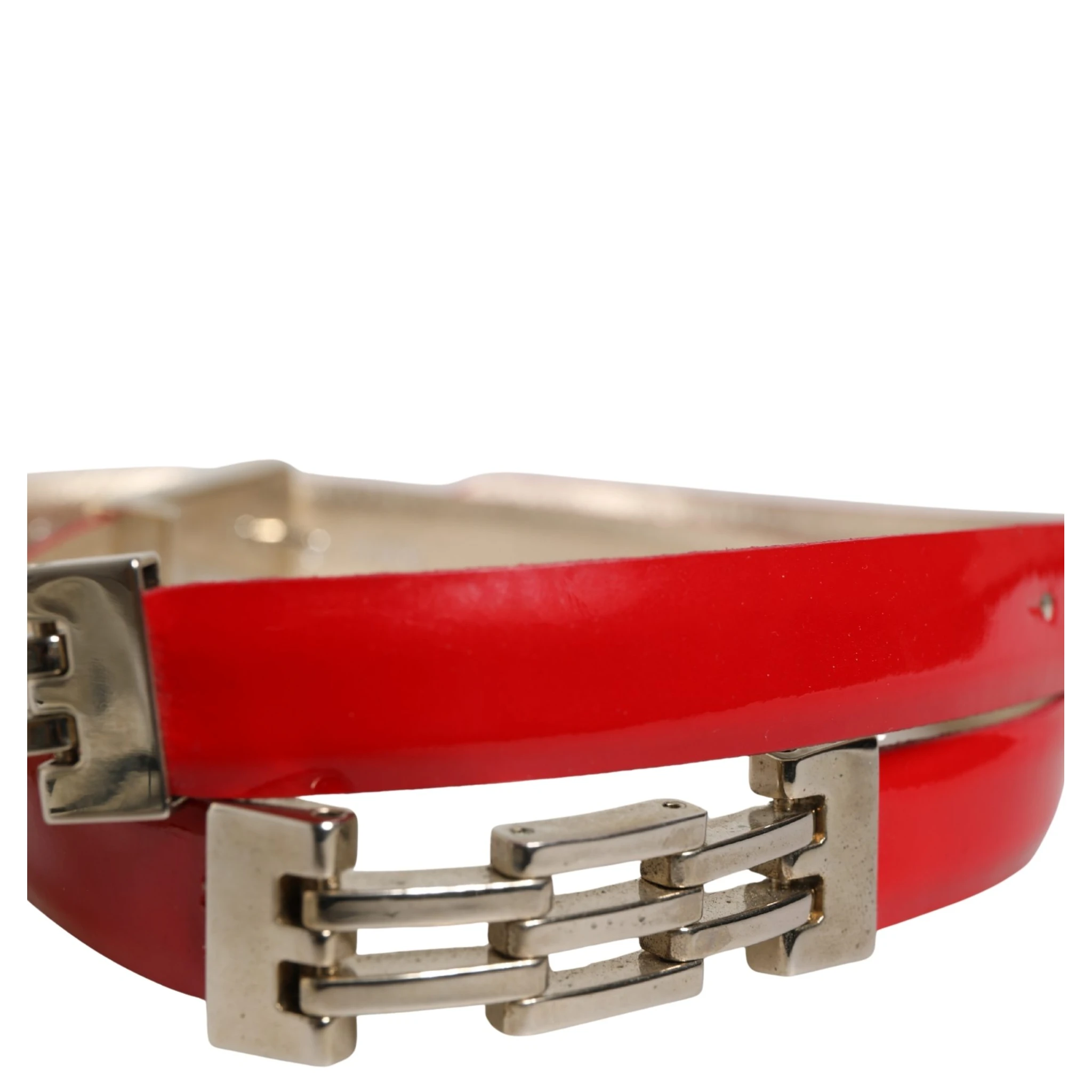 Red Glossy Leather Metal Buckle Belt