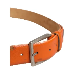 Orange Genuine Leather Silver Metal Buckle Waist Belt