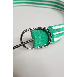 White Green Stripes Canvas Silver Metal Buckle Belt