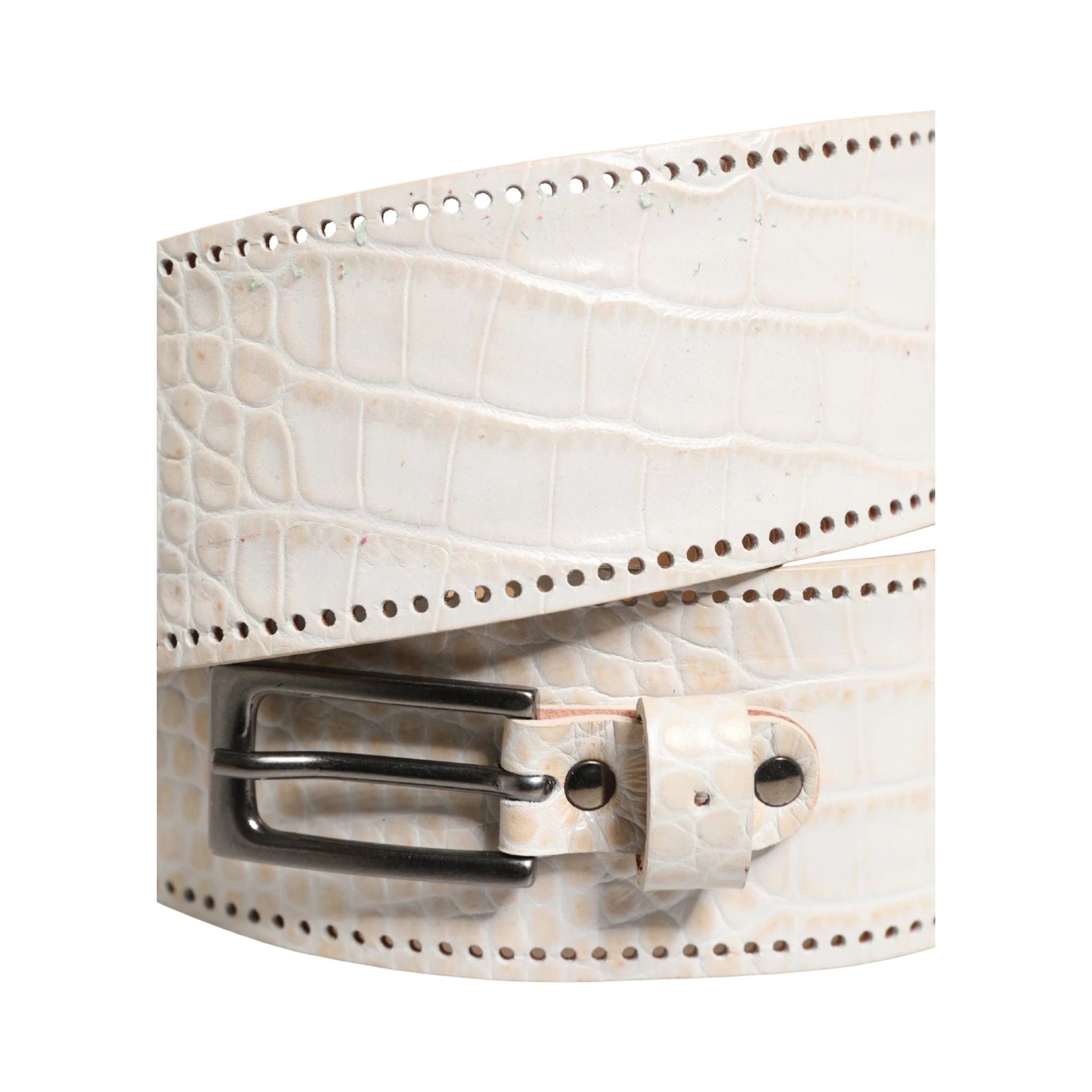 White Textured Leather Wide SilverMetal Buckle Belt