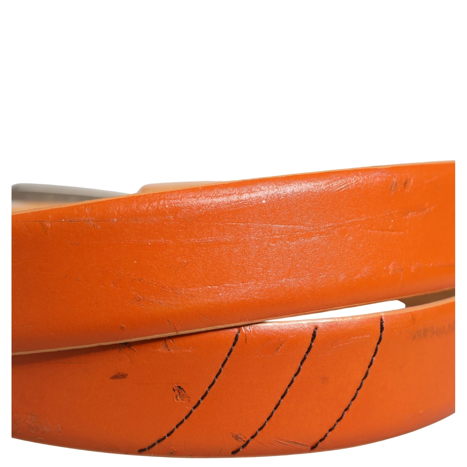 Orange Genuine Leather Silver Metal Buckle Waist Belt