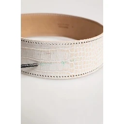 White Textured Leather Wide SilverMetal Buckle Belt