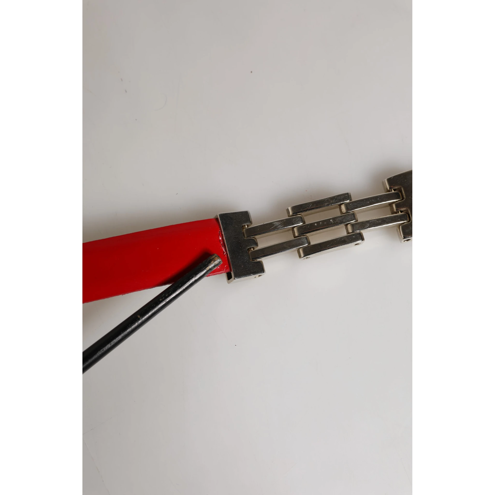 Red Glossy Leather Metal Buckle Belt