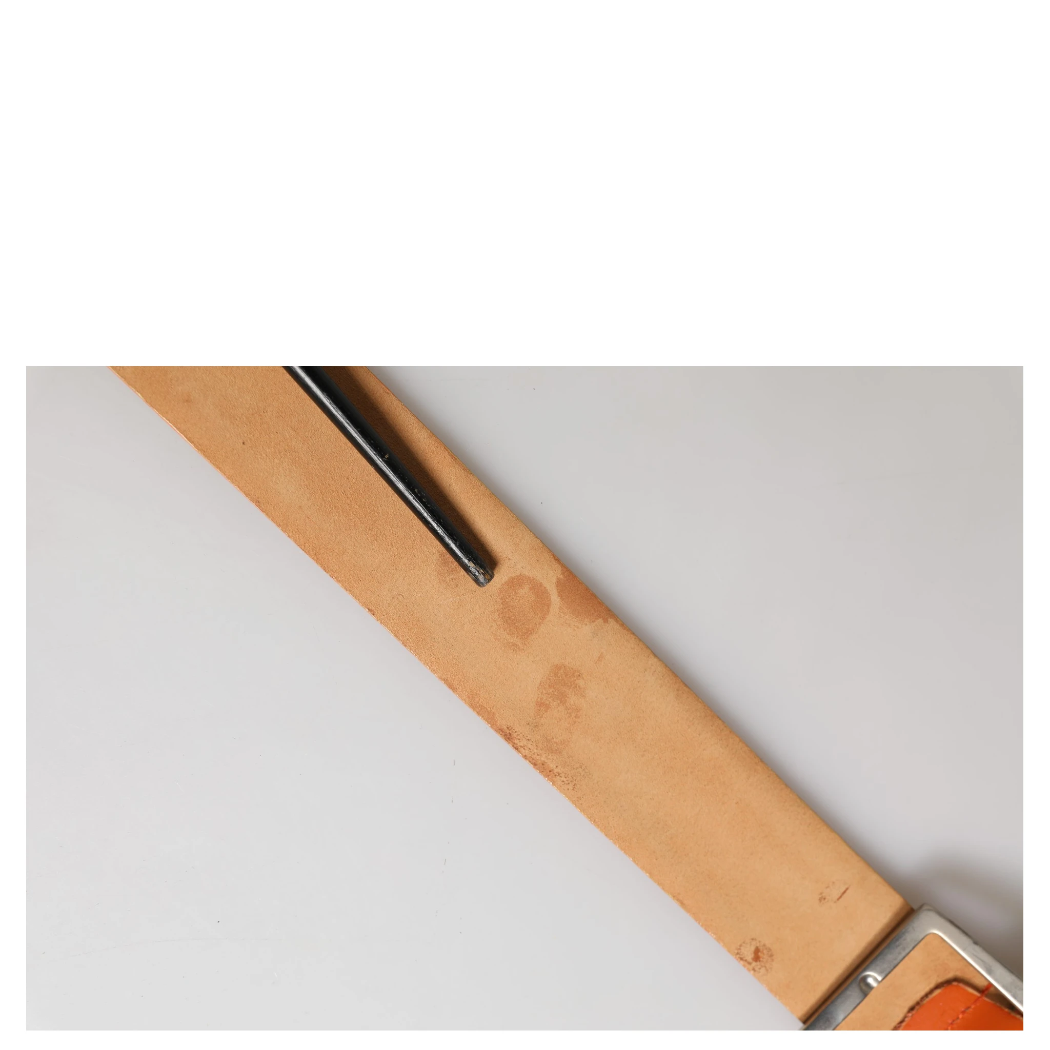 Orange Genuine Leather Silver Metal Buckle Waist Belt