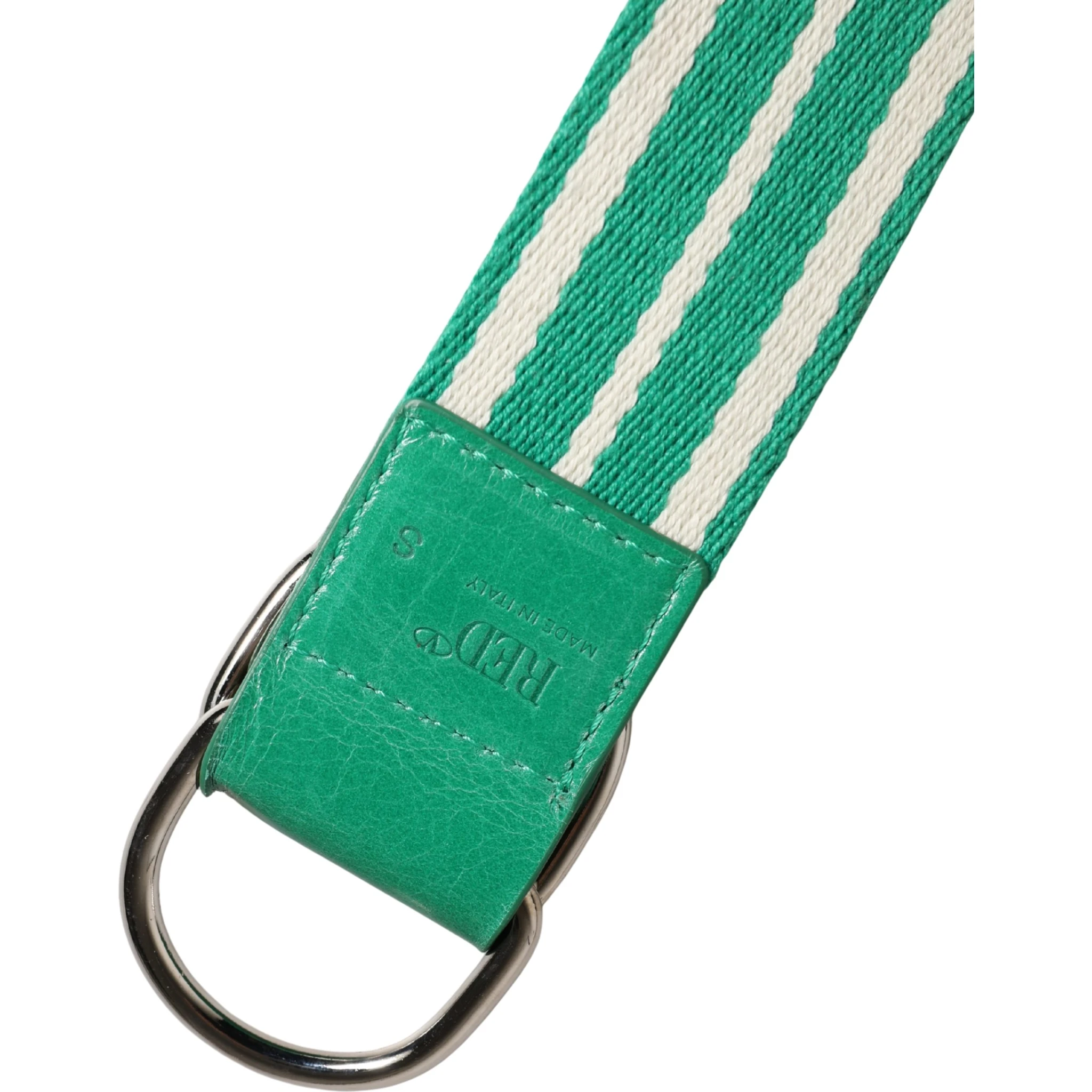 White Green Stripes Canvas Silver Metal Buckle Belt
