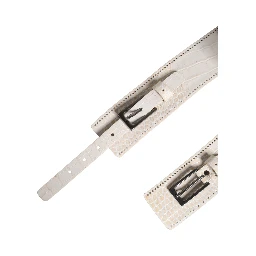 White Textured Leather Wide SilverMetal Buckle Belt