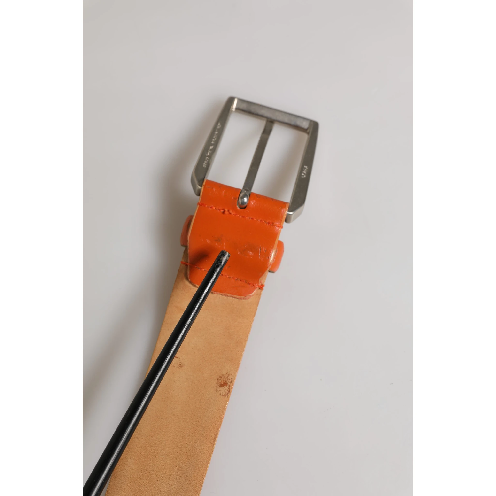 Orange Genuine Leather Silver Metal Buckle Waist Belt