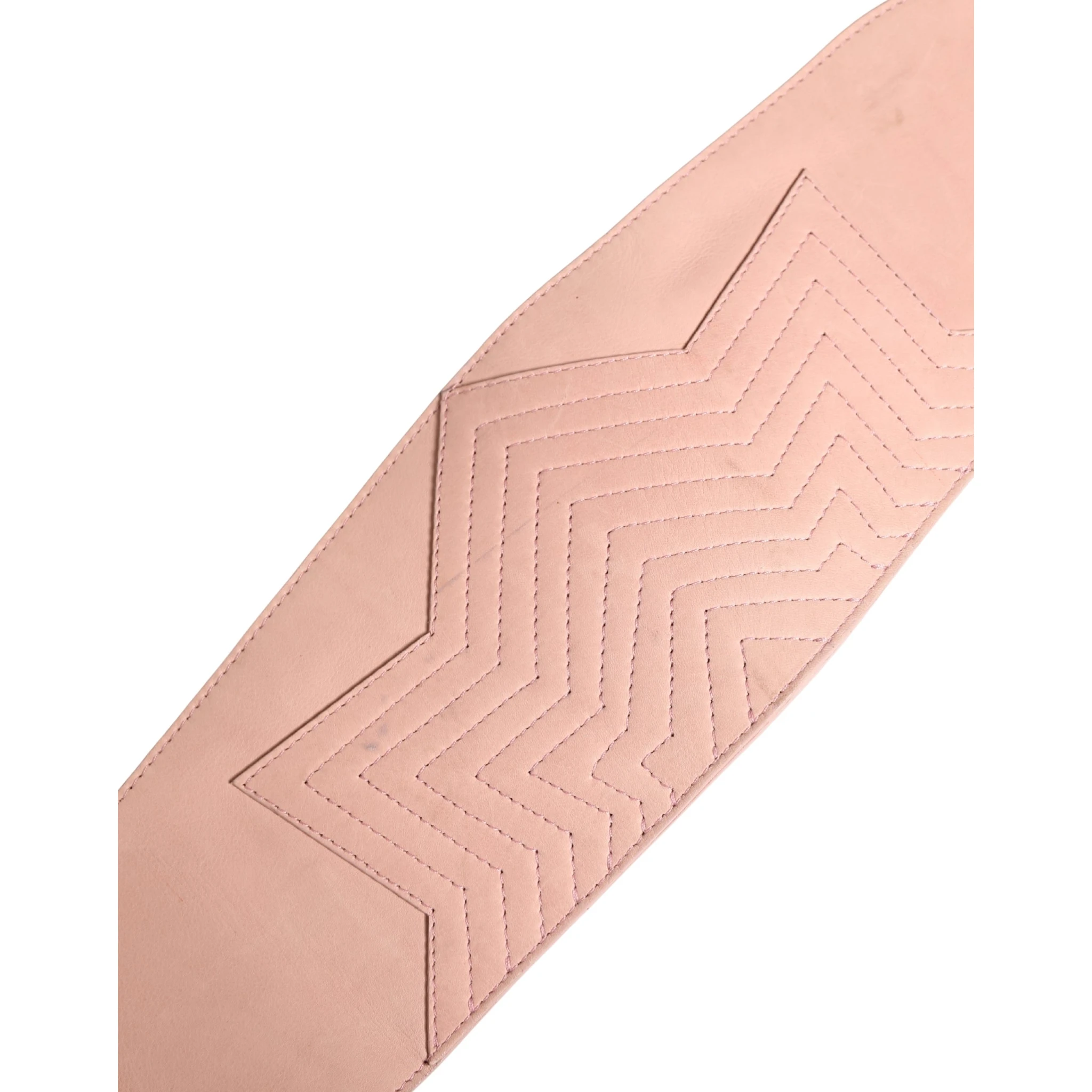 Light Pink Leather Wide Waist Round Buckle Belt