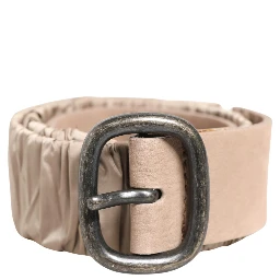 Women Beige Polyester Silver Metal Buckle Waist Belt