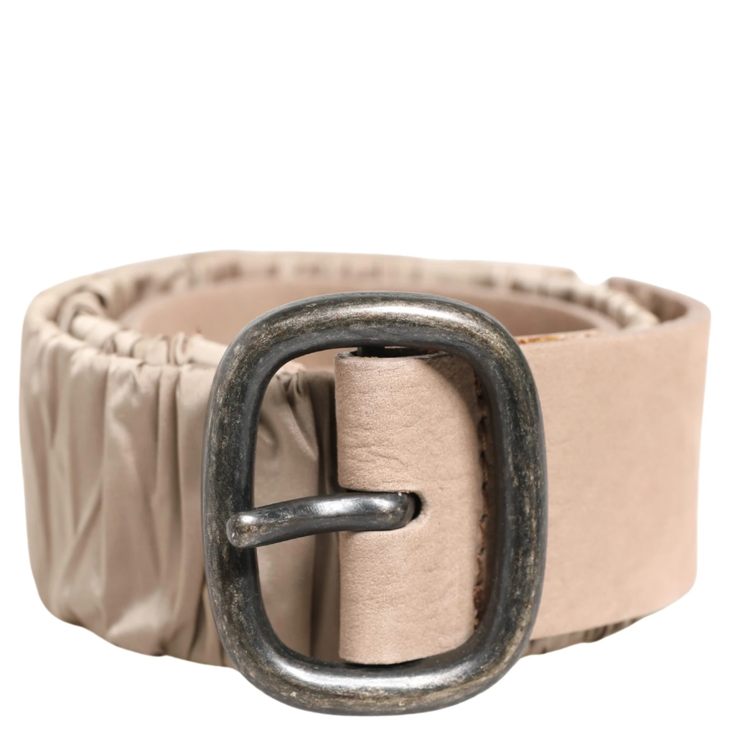 Women Beige Polyester Silver Metal Buckle Waist Belt