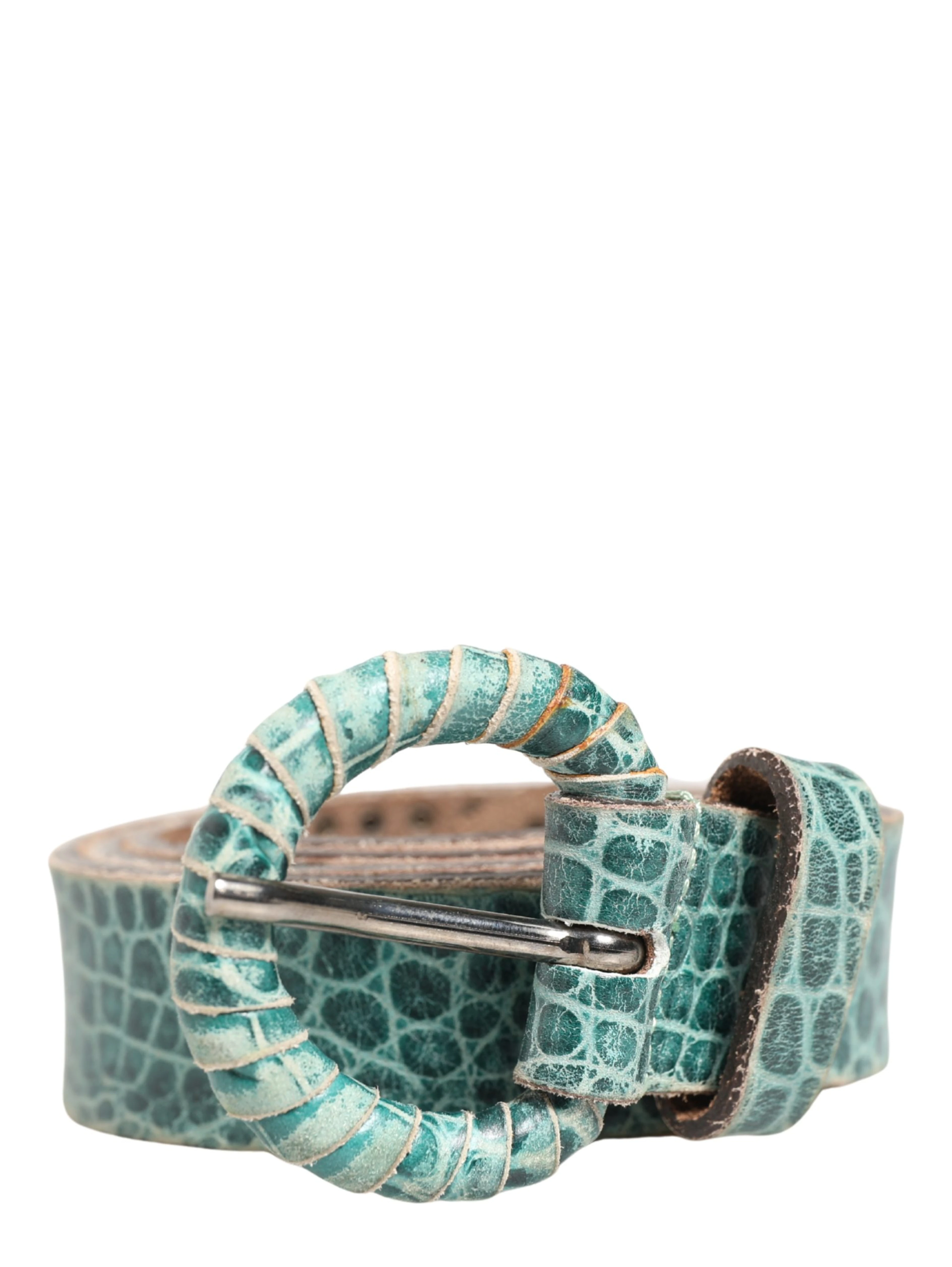Women Green Leather Croco Print Studded Belt