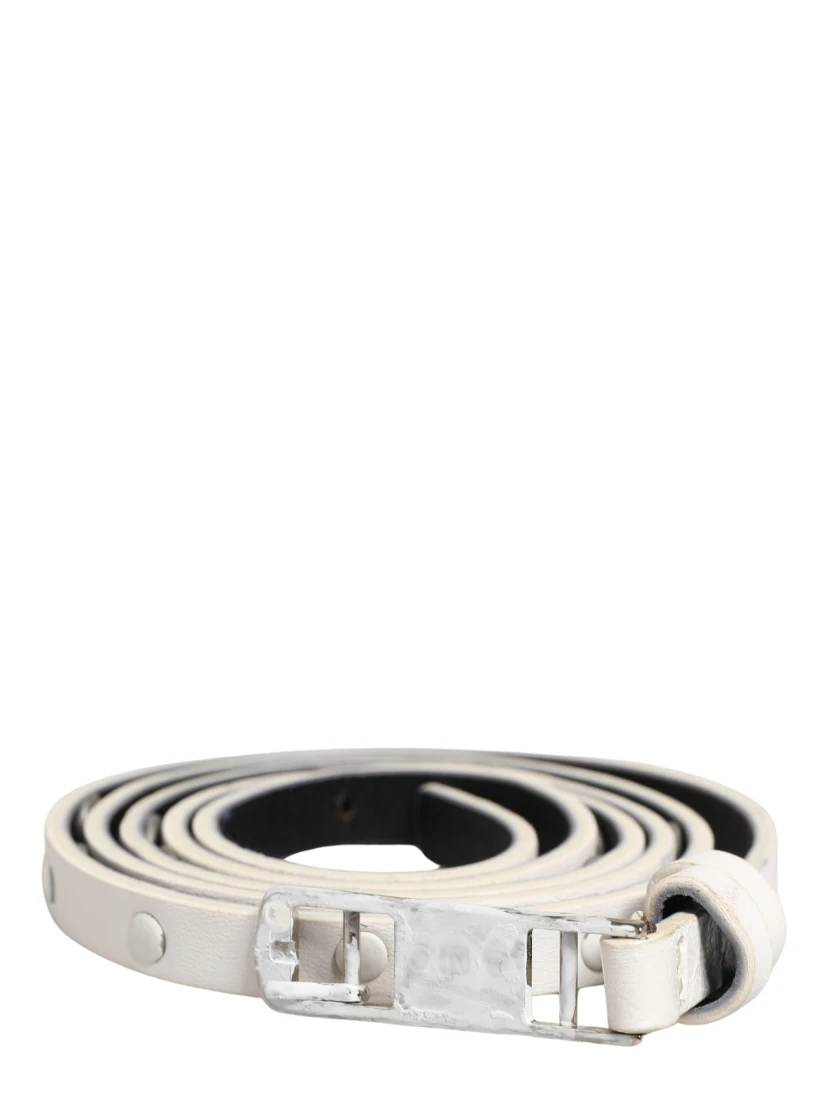 White Leather Studded Cintura Belt