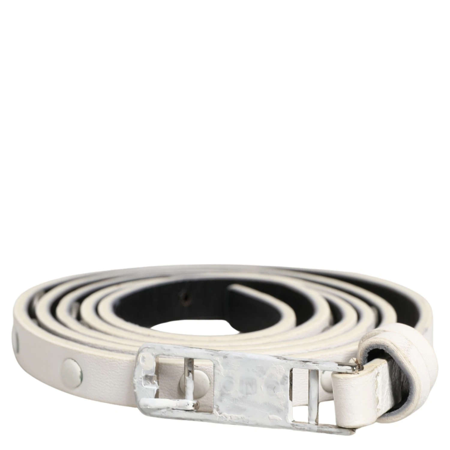 White Leather Studded Cintura Belt