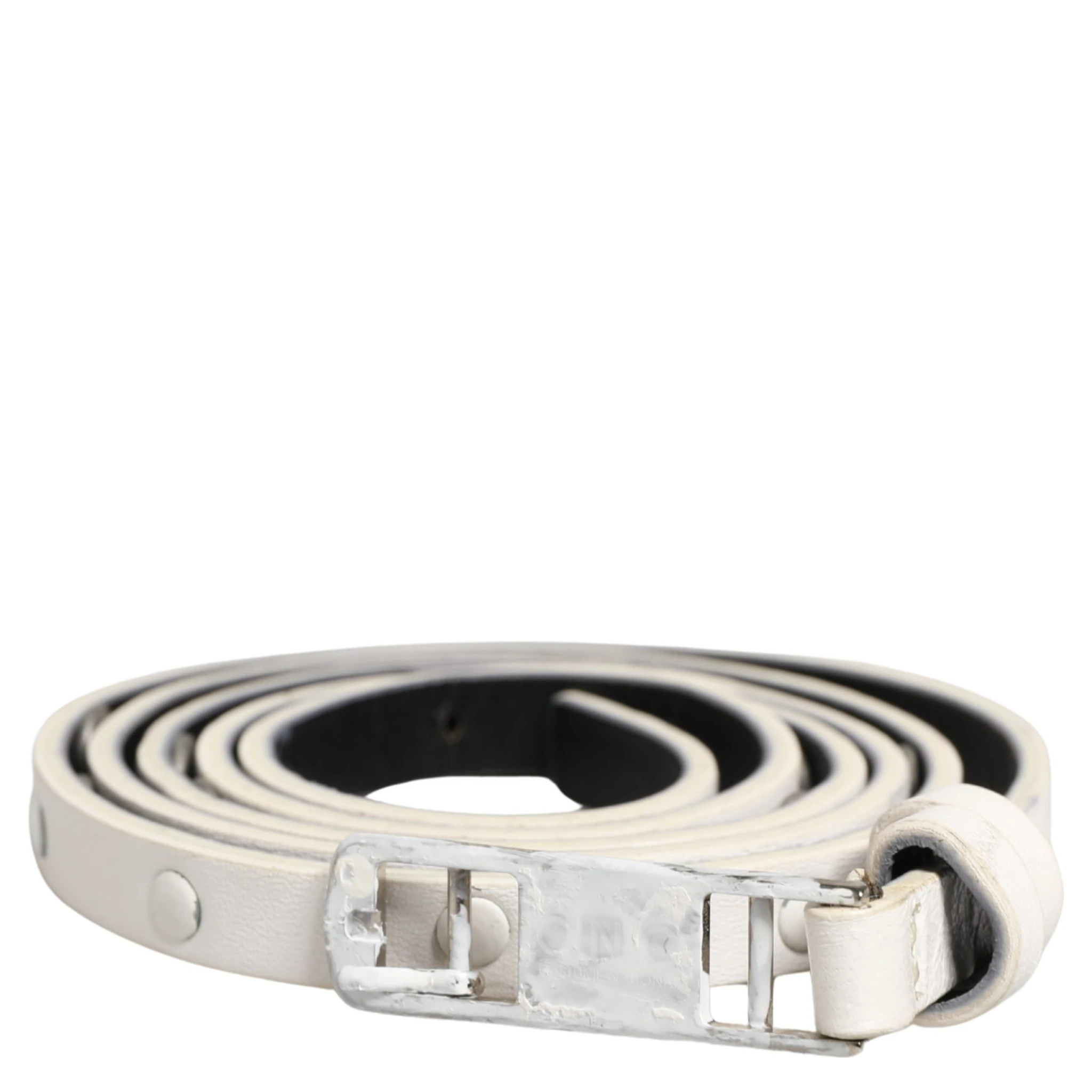 White Leather Studded Cintura Belt